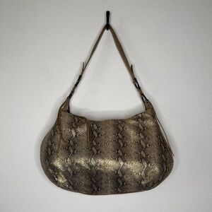 Hobo Lennox Snakeskin Print Leather Shoulder Bag Fringe Metallic Zipper